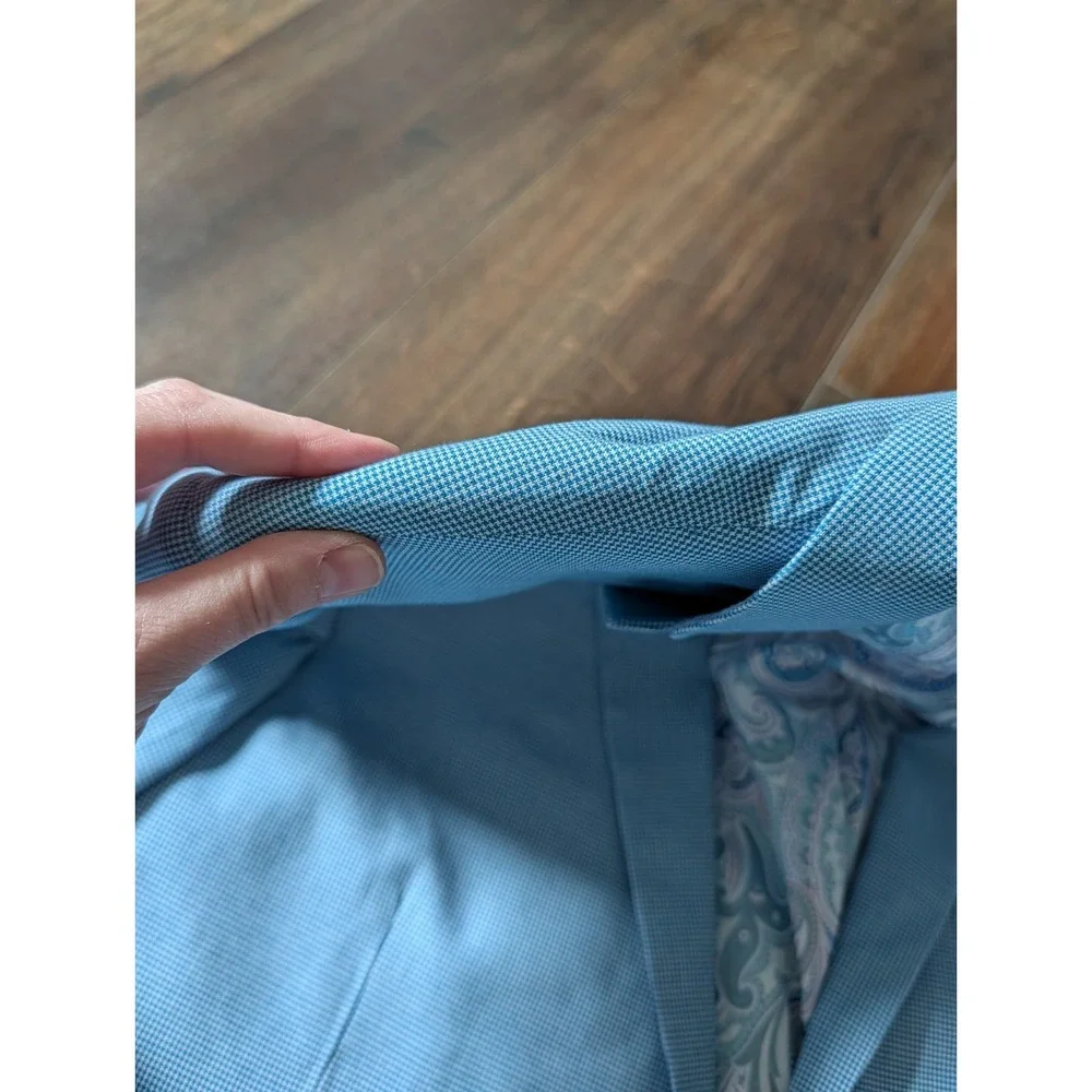 Madison Mens Modern Fit Blue Gingham Suit Jacket 38R Preppy Cotton Summer Lined